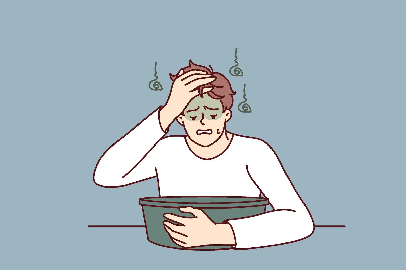 Guy with symptoms of nausea and vomiting